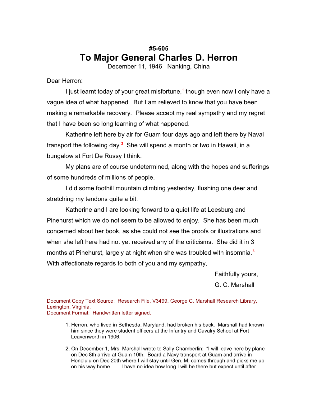 To Major General Charles D. Herron