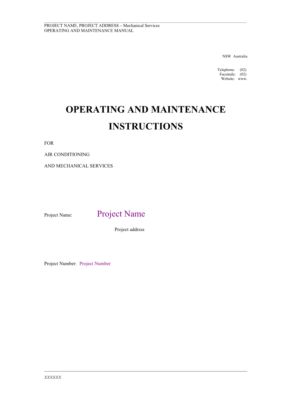 PROJECT NAME, PROJECT ADDRESS Mechanical Services