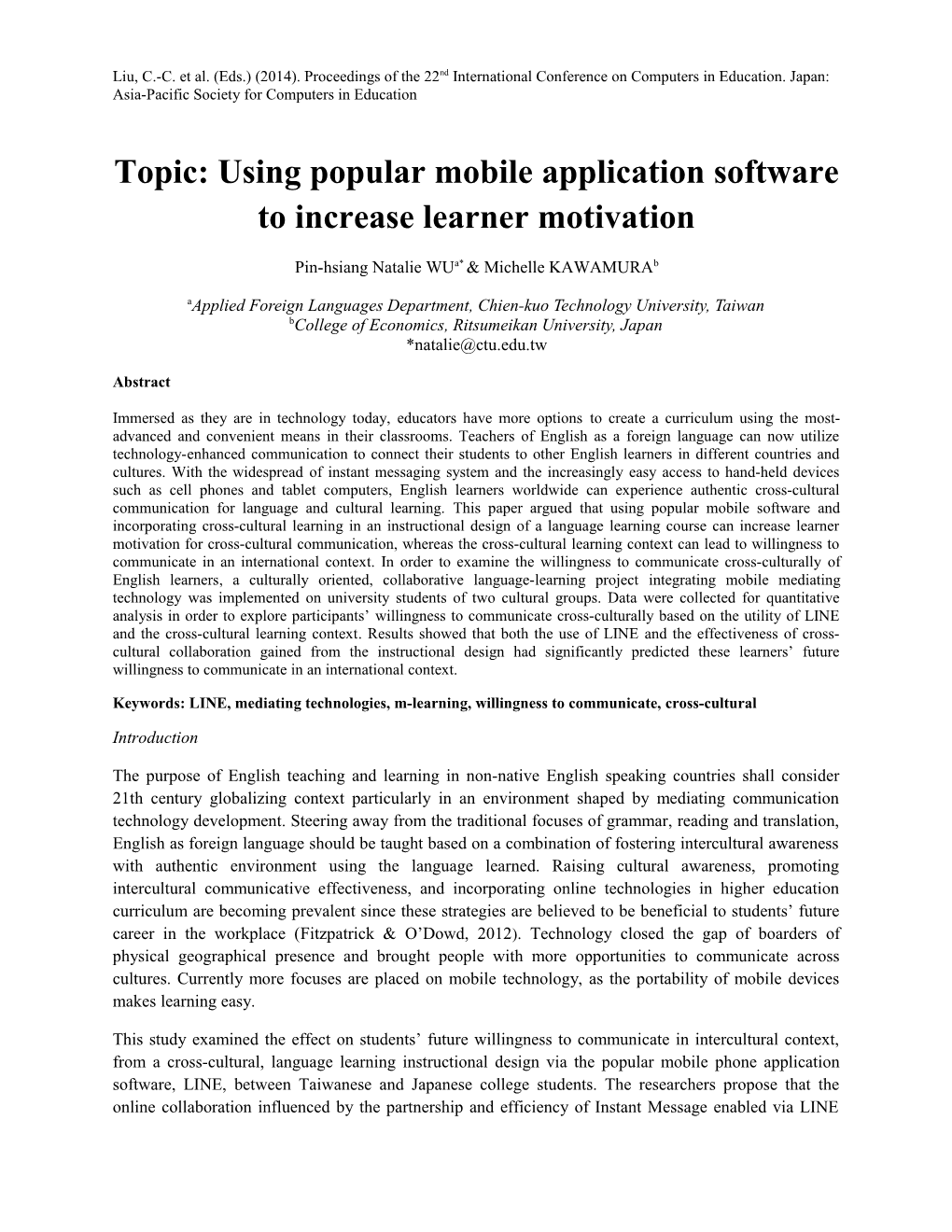 Topic: Using Popular Mobile Application Software to Increase Learner Motivation