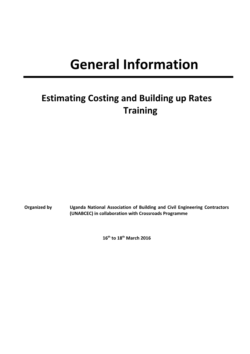 Estimating Costing and Building up Rates Training