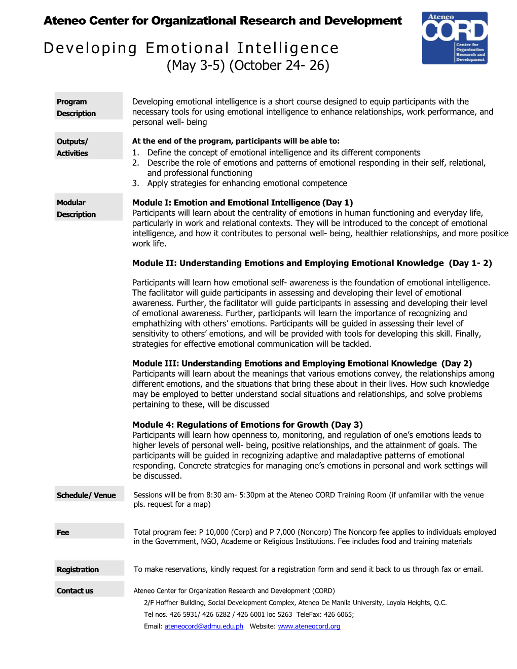 Module I: Emotion and Emotional Intelligence (Day 1)