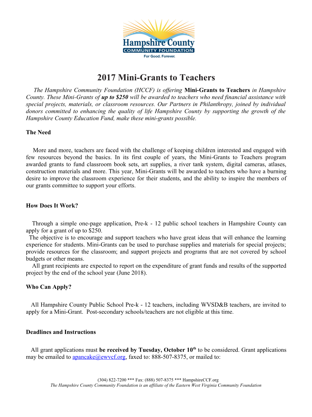 2017 Mini-Grants to Teachers