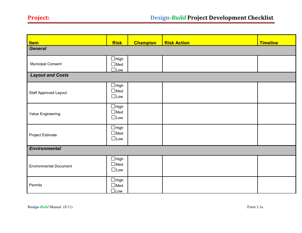 Design-Build Project Development Checklist