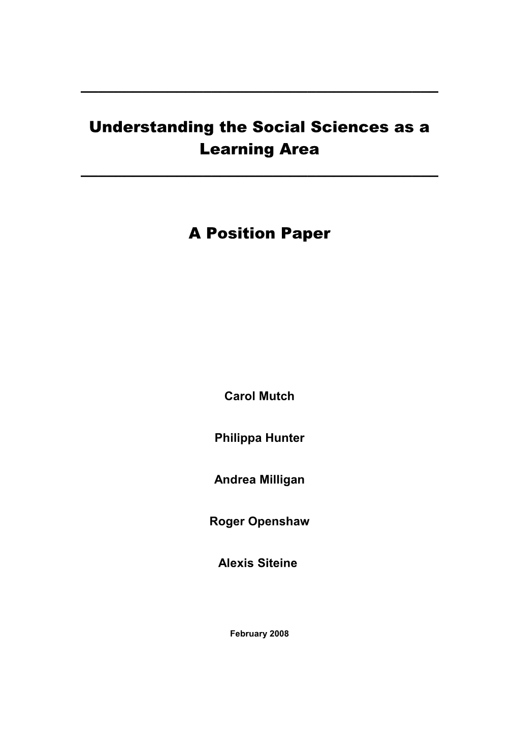 Understanding the Social Sciences As a Learning Area a Position Paper
