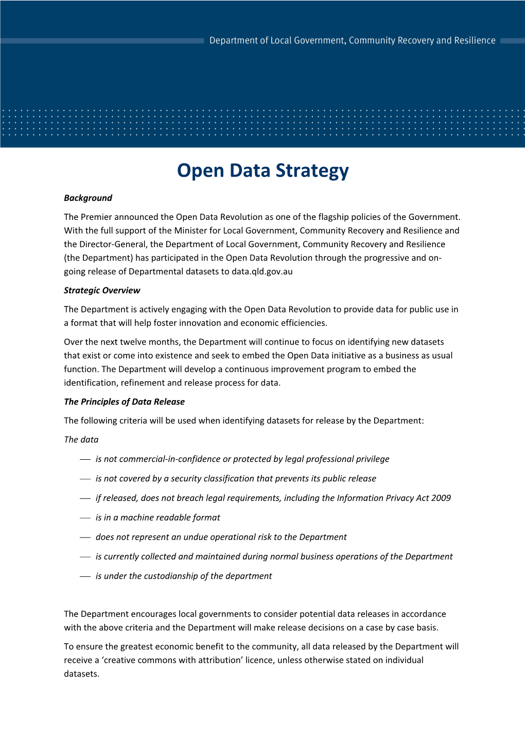 Overview for Consideration When Developing an Agency Open Data Strategy