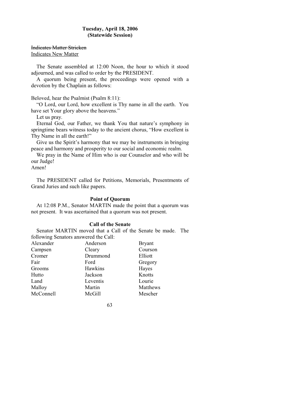 Senate Journal for Apr. 18, 2006 - South Carolina Legislature Online