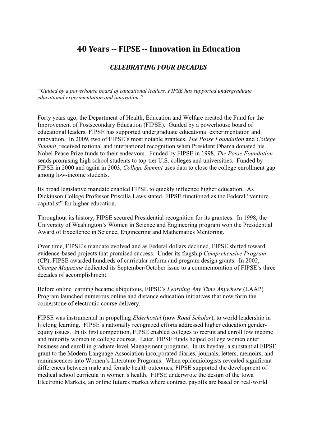 FIPSE 40Th Anniversary Announcement (MS Word)
