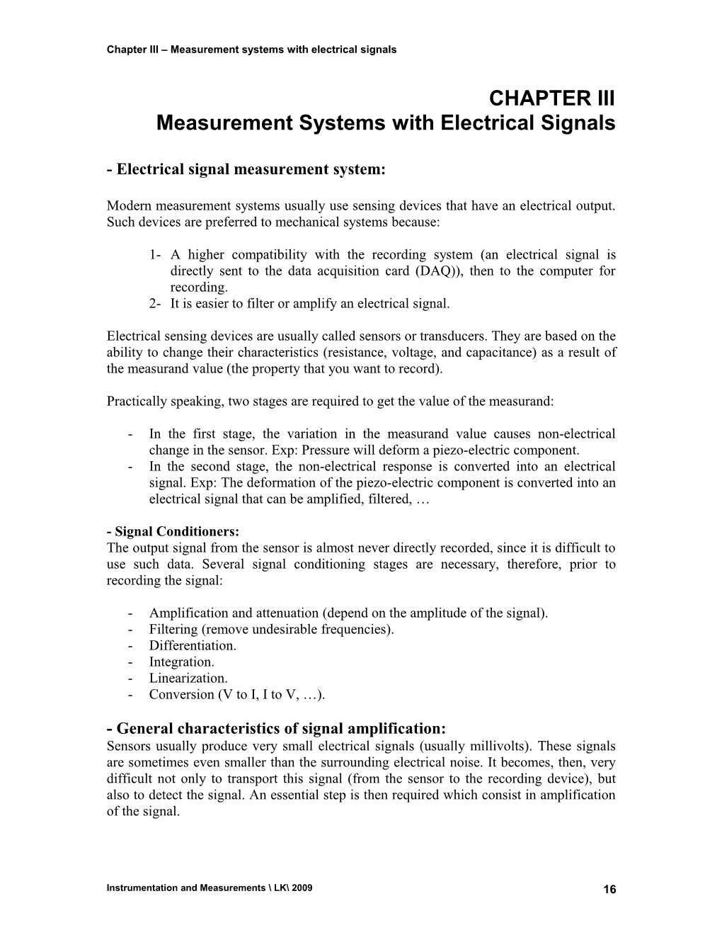 Chapter III Measurement Systems with Electrical Signals