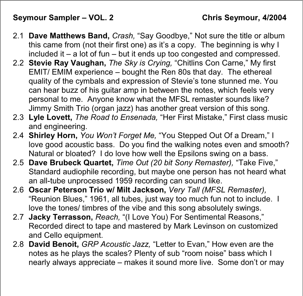 Seymour Sampler VOL. 2Chris Seymour, 4/2004