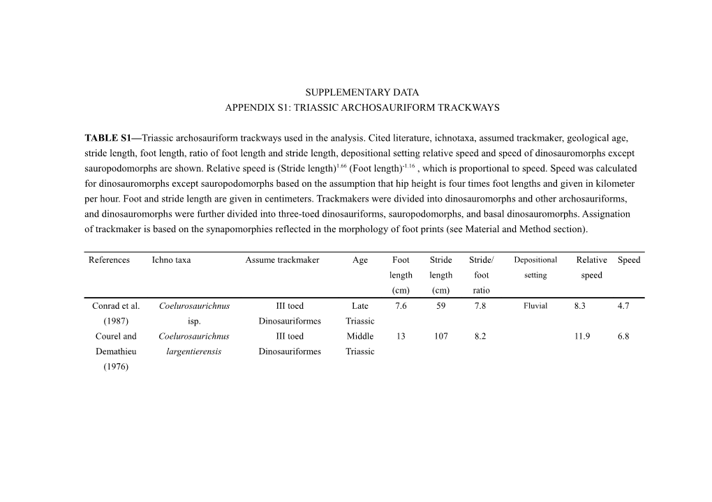 Appendix S1:Triassic Archosauriform Trackways