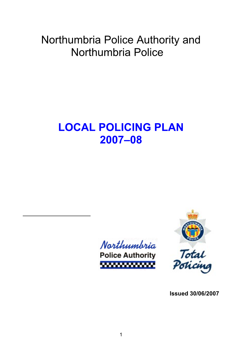Foreword for Local Policing Plan 2007