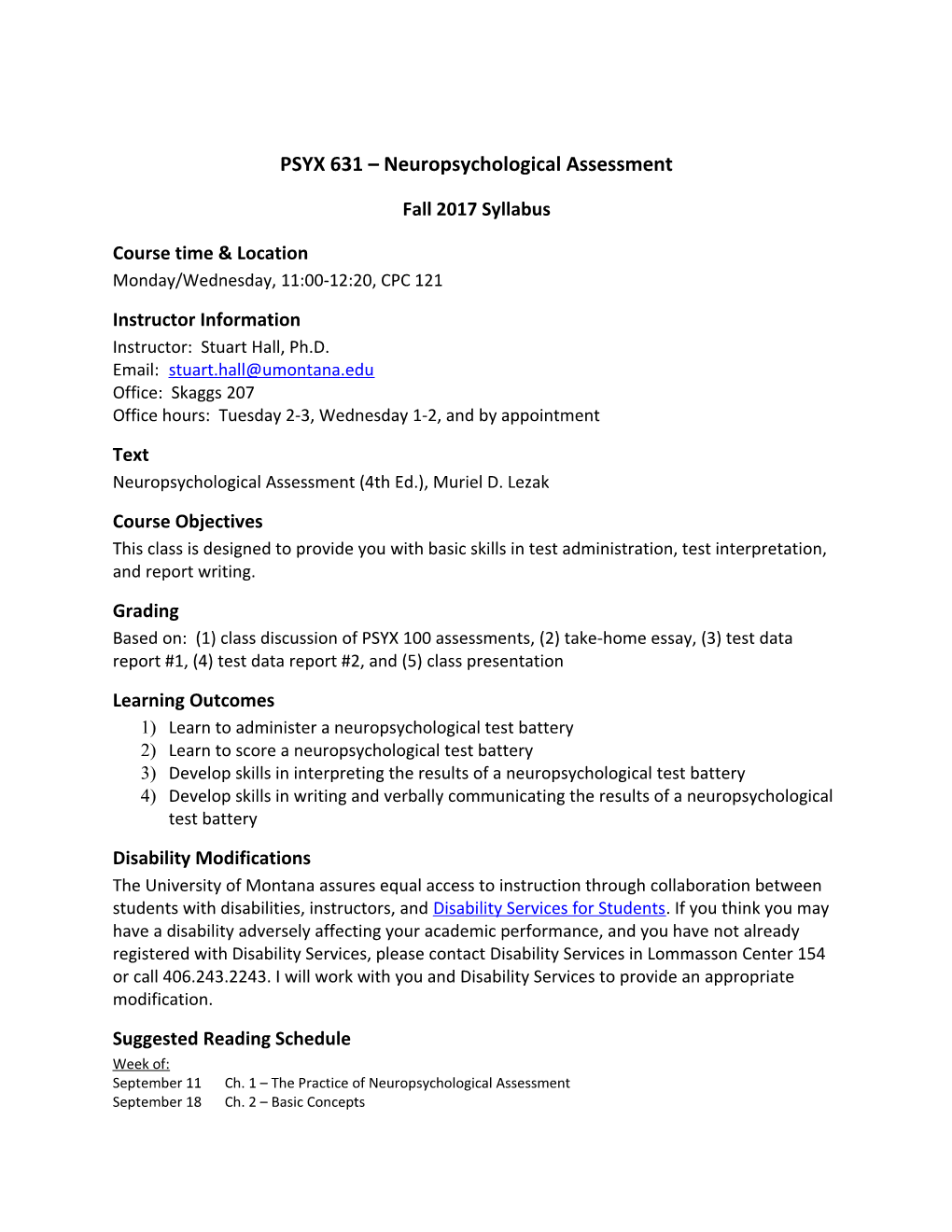 PSYX 631 Neuropsychological Assessment