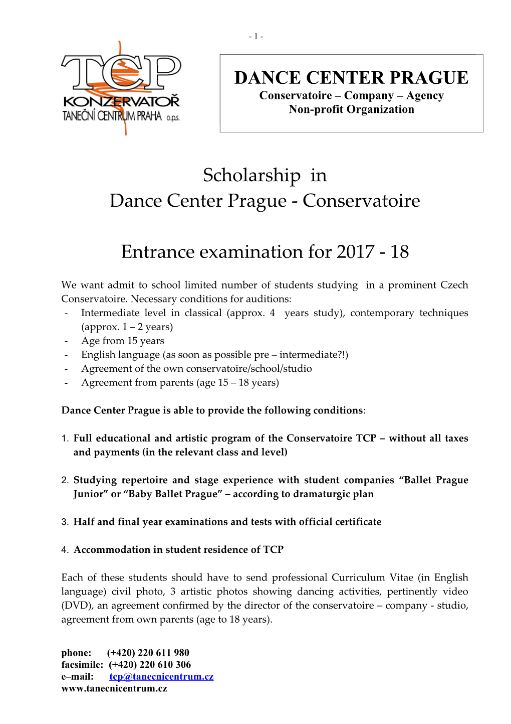 Dancecenterprague- Conservatoire