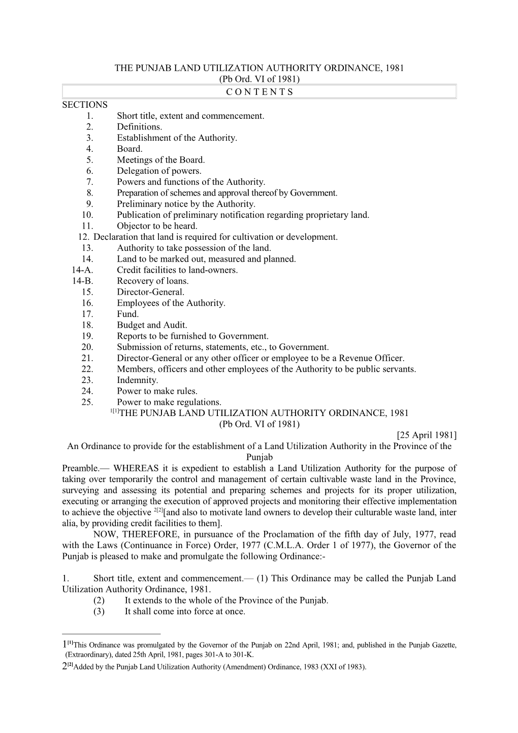 The Punjab Land Utilization Authority Ordinance, 1981