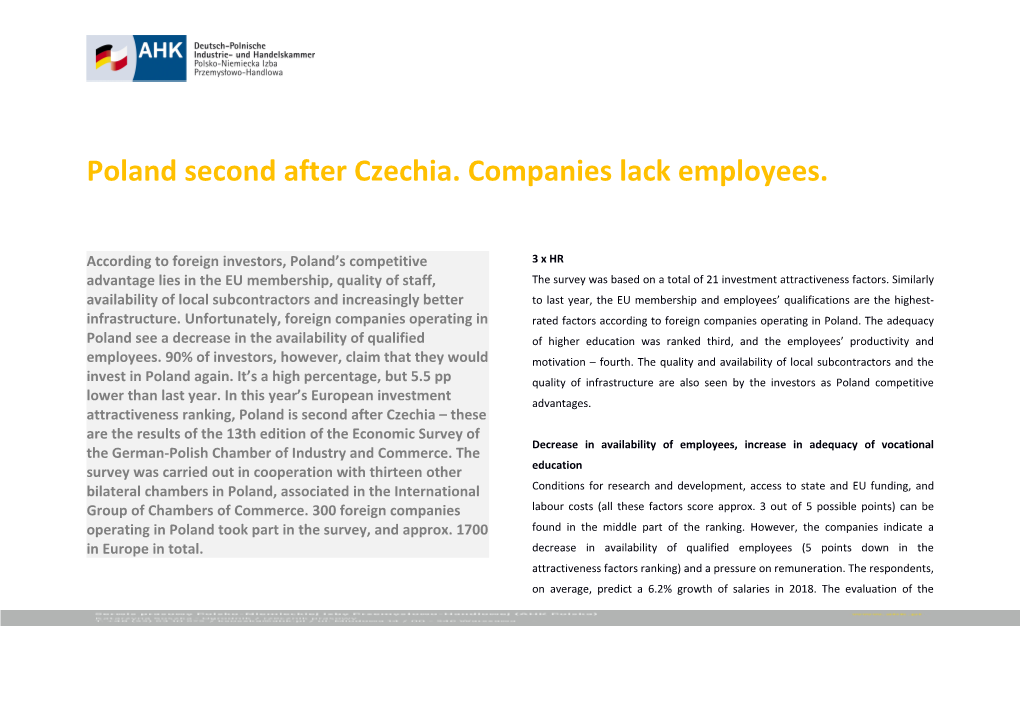 Poland Second After Czechia. Companies Lack Employees