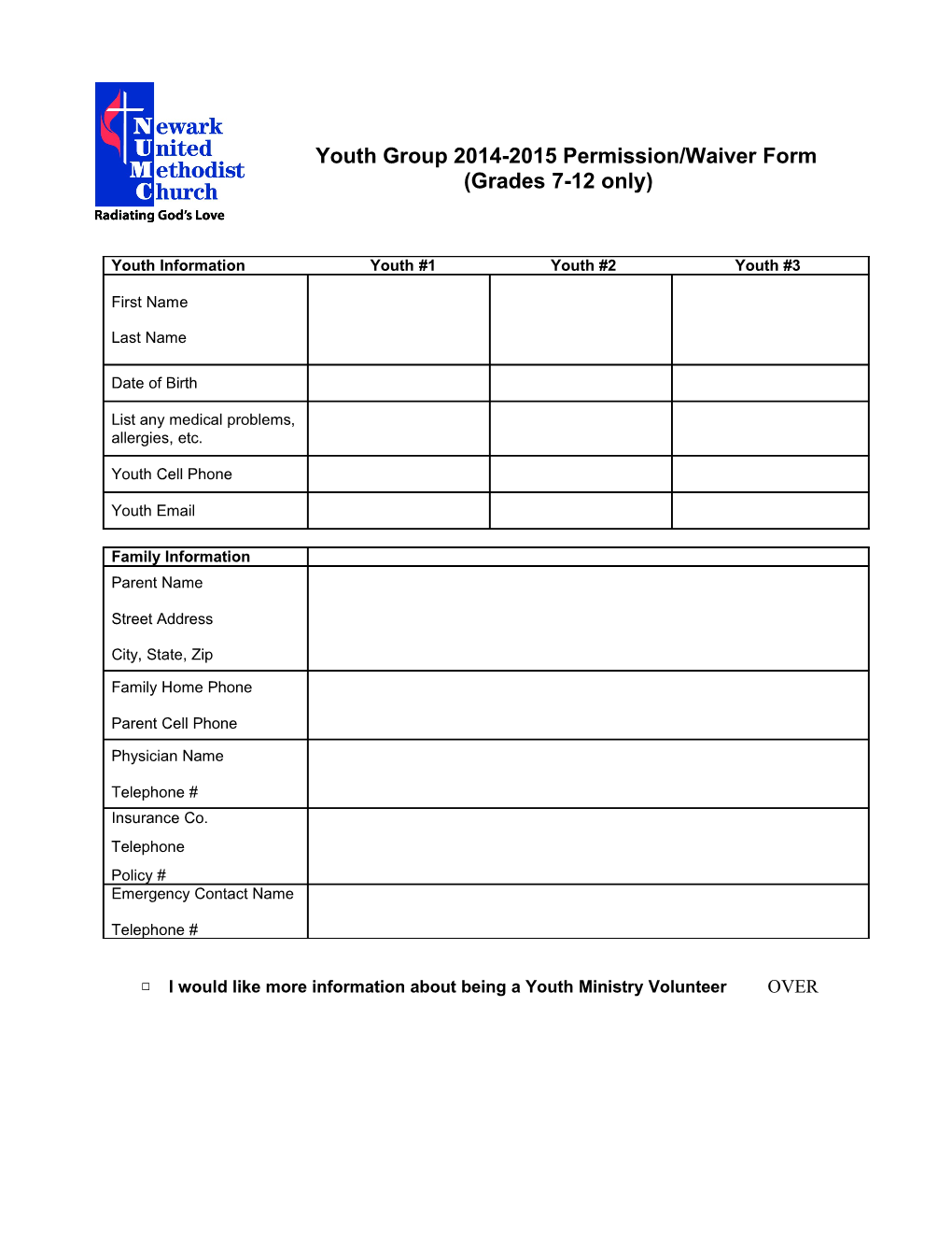 Youth Group2014-2015Permission/Waiver Form