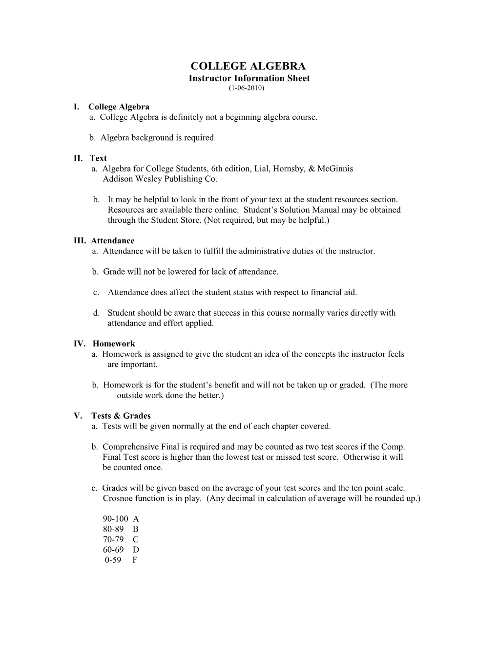 Instructor Information Sheet