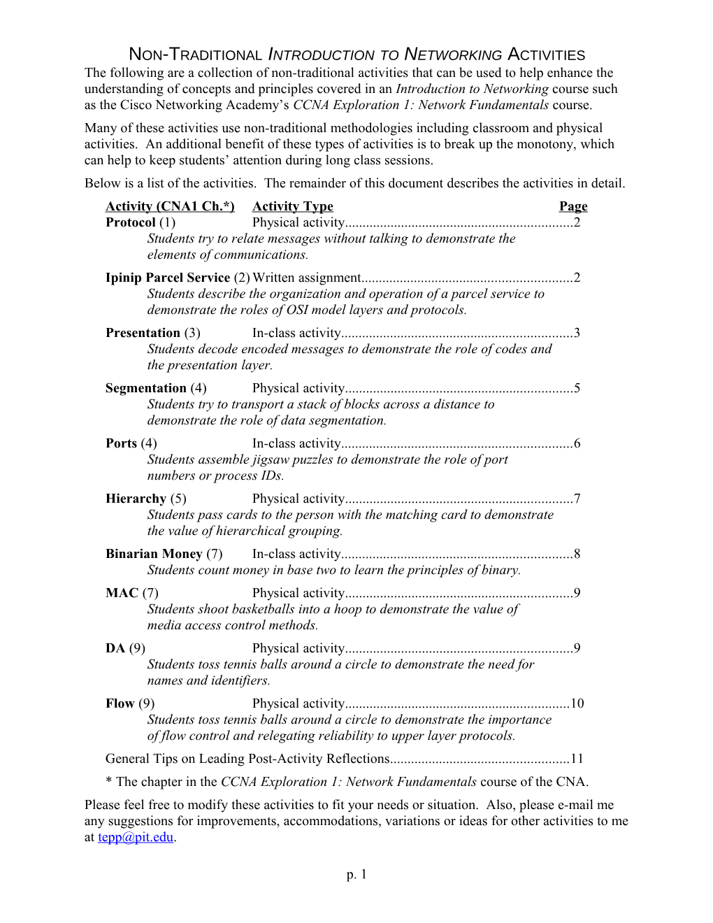 Introduction to Networking Activities