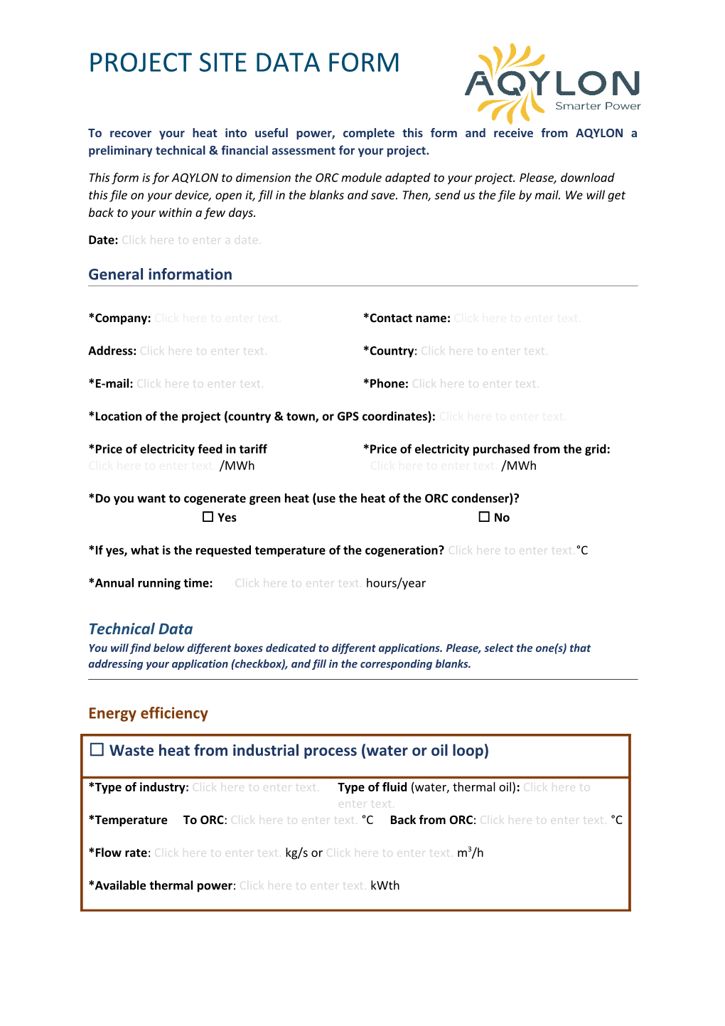 To Recover Your Heat Into Useful Power, Complete This Form and Receive from AQYLON