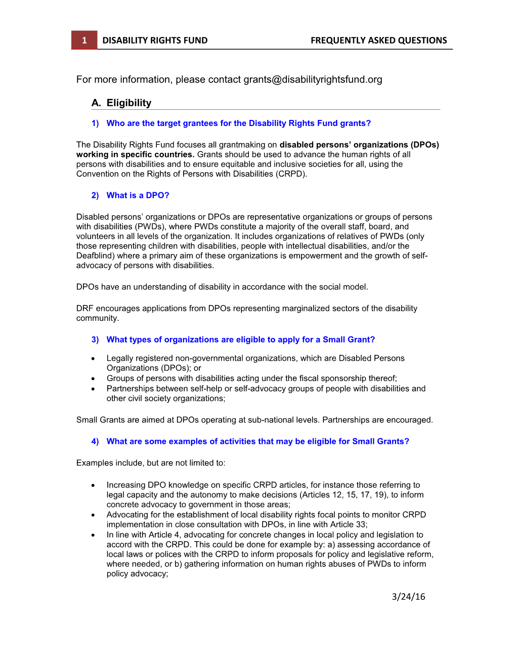 1)Who Are the Target Grantees for the Disability Rights Fund Grants?