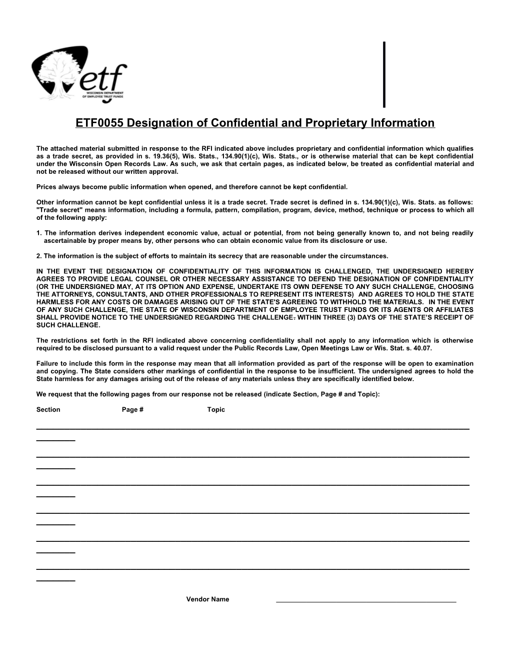 Etf0055designation of Confidential and Proprietary Information
