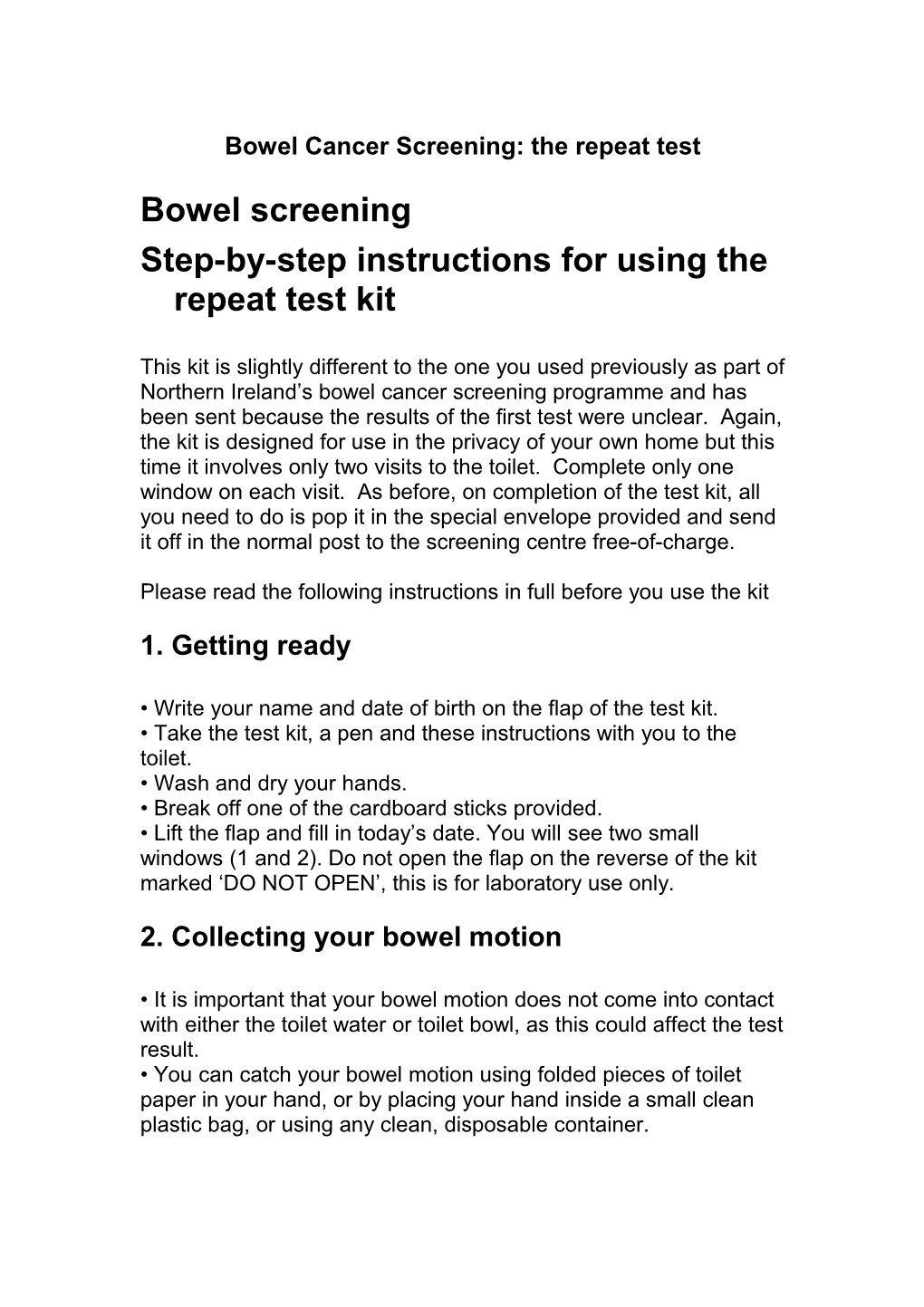 Bowel Cancer Screening: the Repeat Test