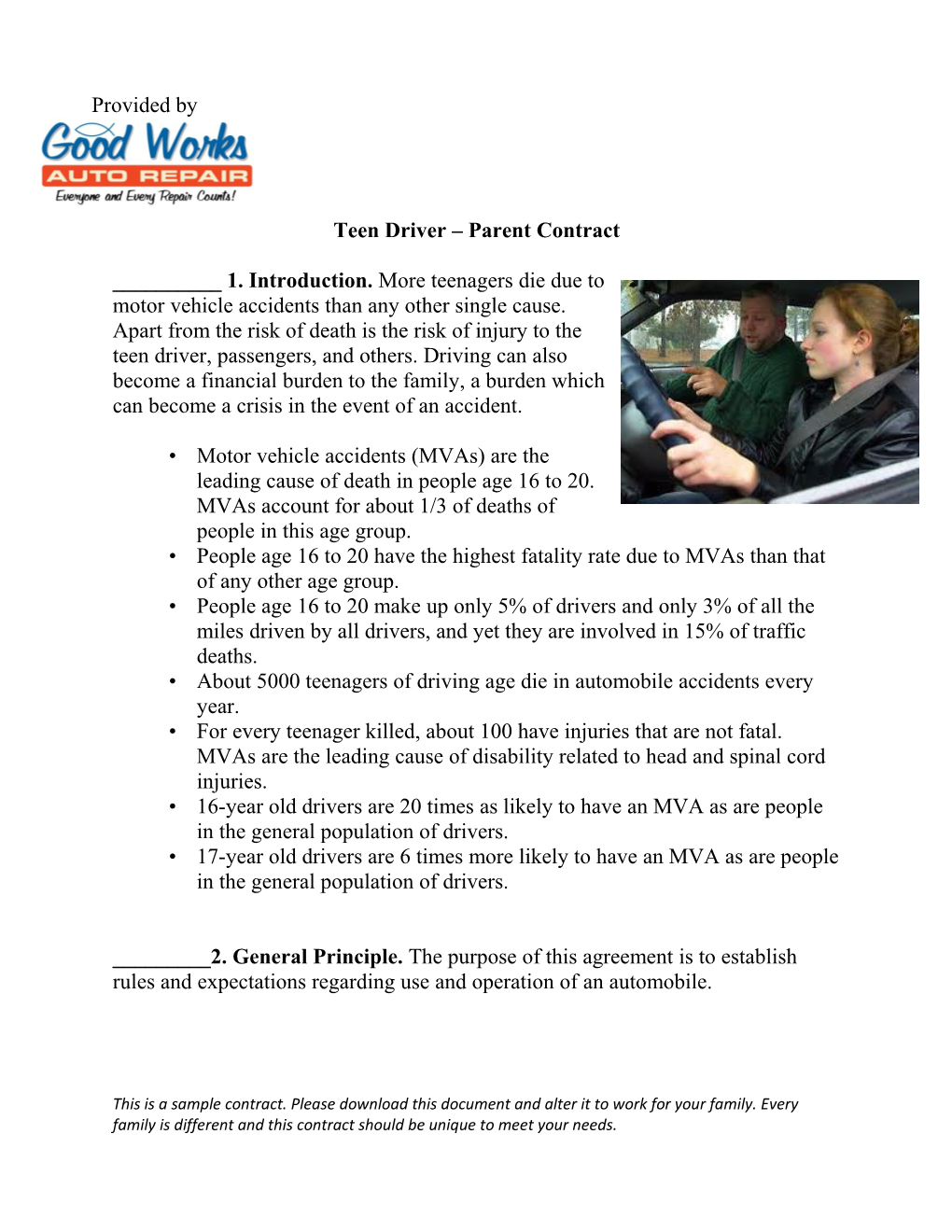 Teen Driver Parent Contract