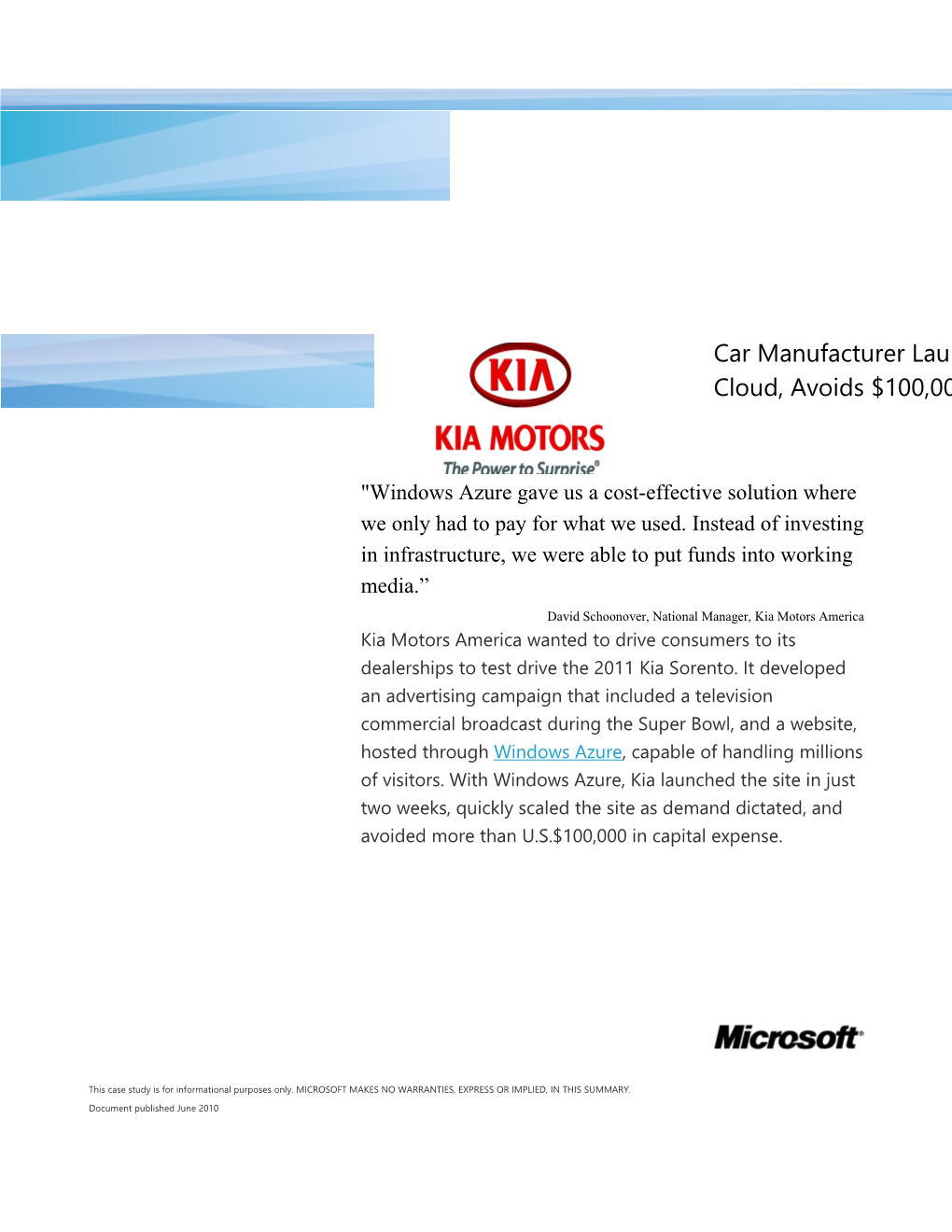 David Schoonover, National Manager, Kia Motors America