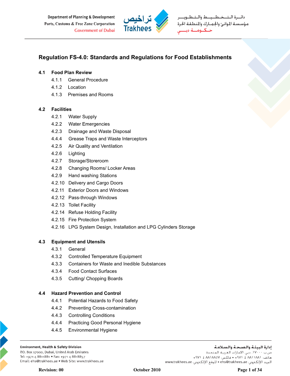 Regulation FH - 4.0 Standards and Regulations for Food Establishments