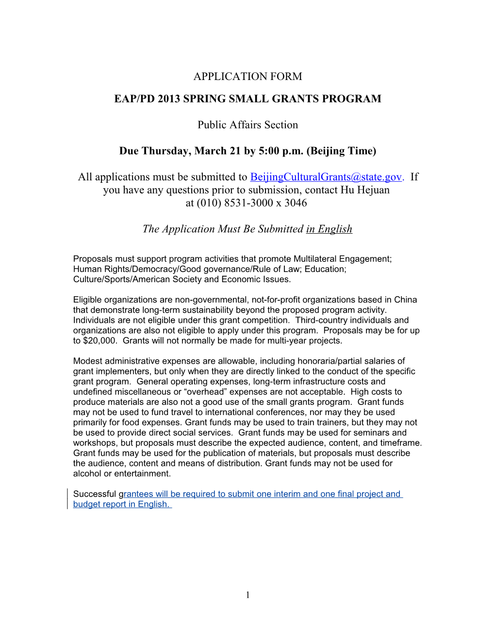 Eap/Pd 2013 Spring Small Grants Program