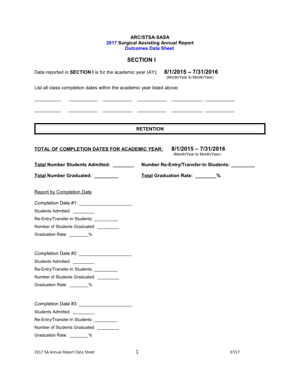 Outcomes Data Sheet