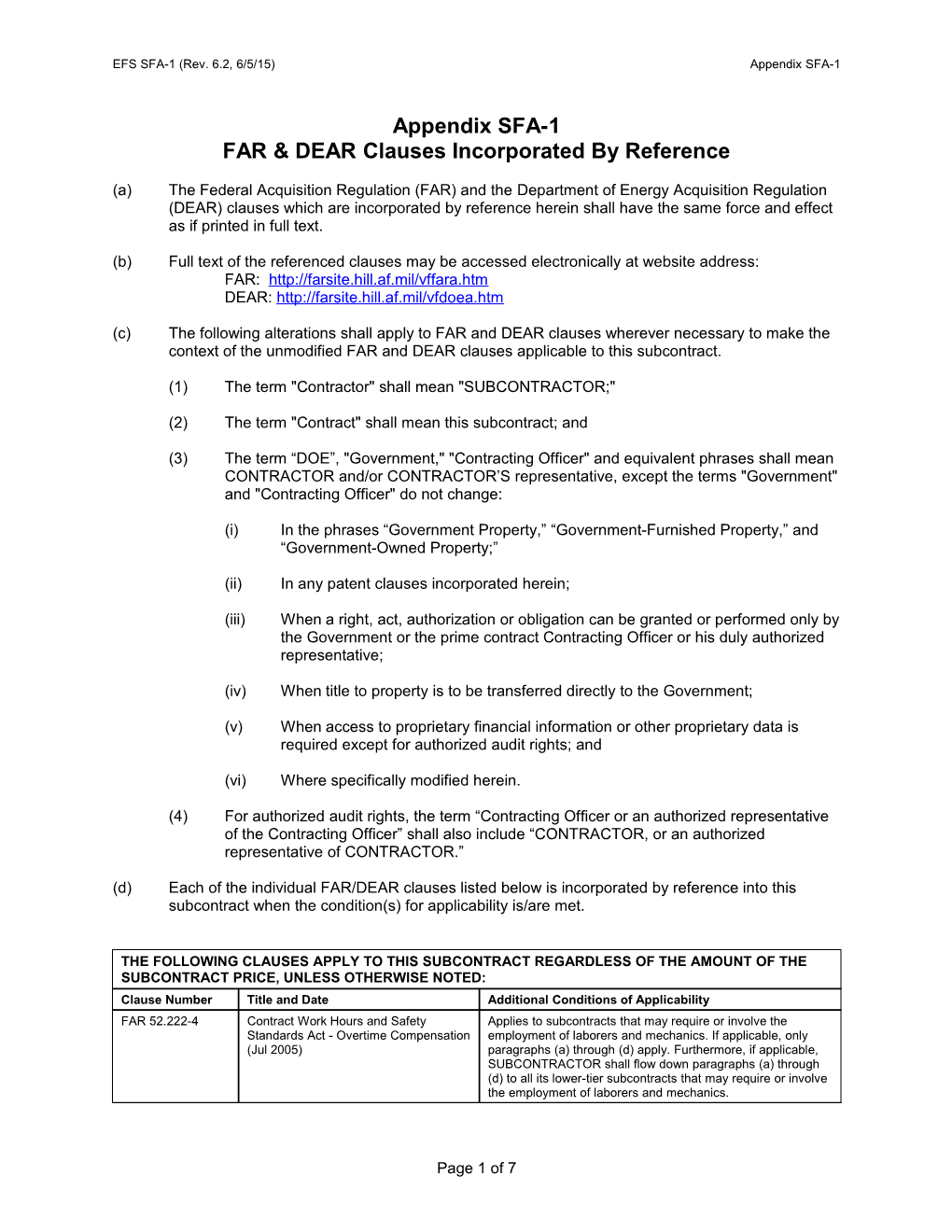 EFS Appendix SFA-1