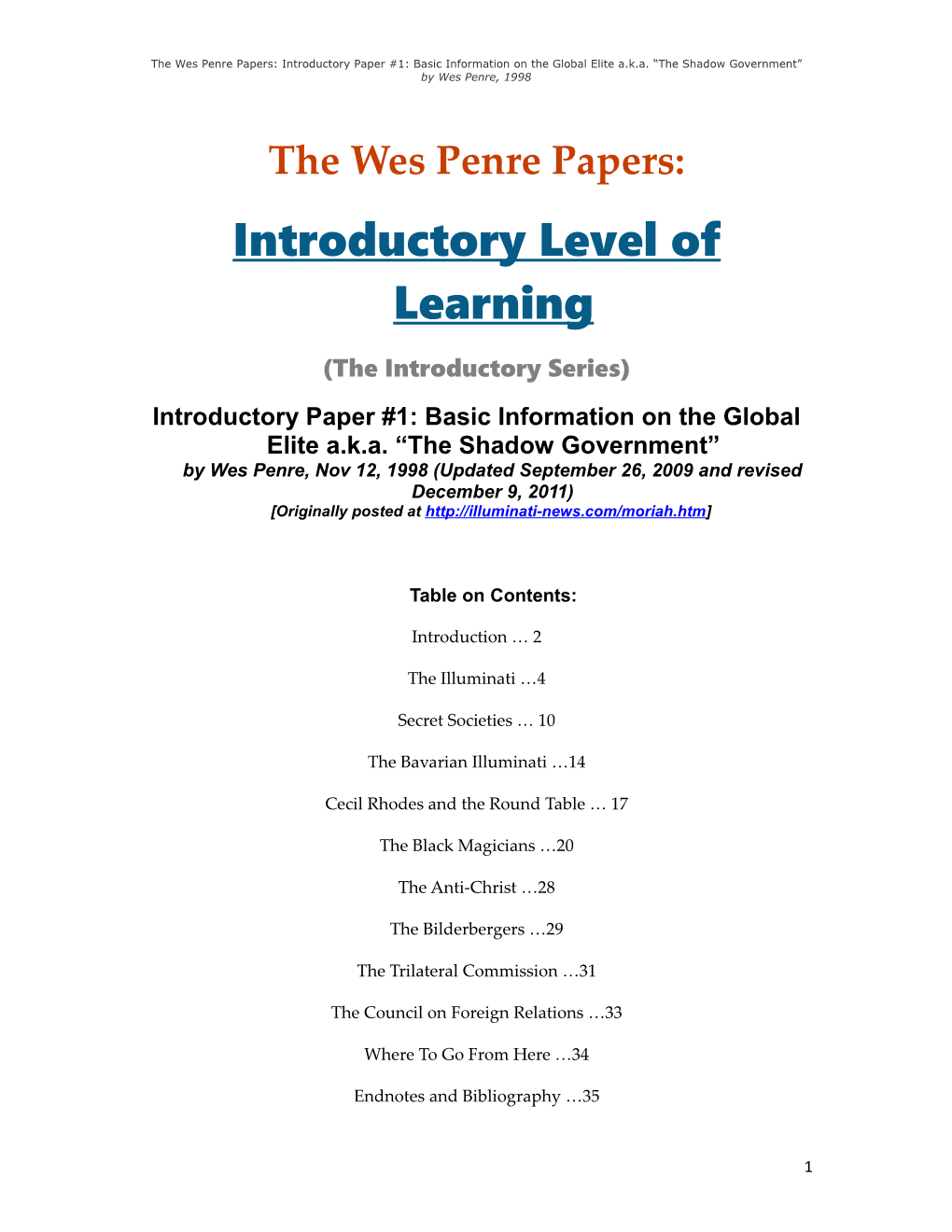 Introductory Level of Learning