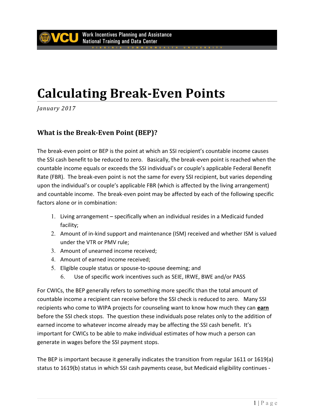 Calculating Break Even Points
