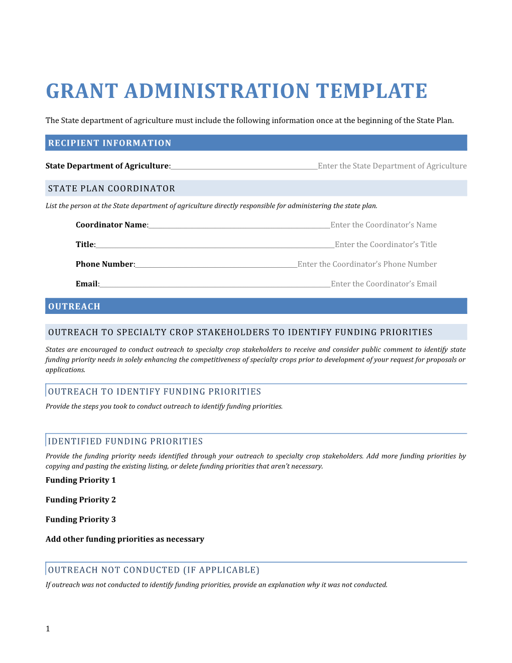 State Department of Agriculture Grant Administration