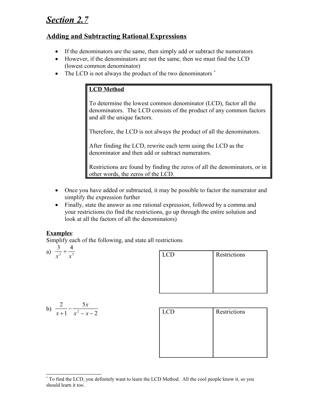 Adding and Subtracting Rational Expressions