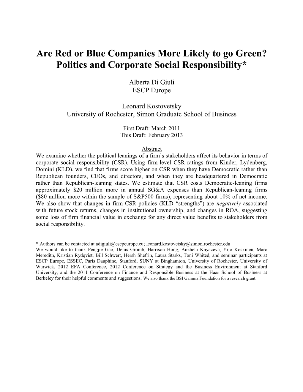 Are Red Or Blue Companies More Likely to Go Green?