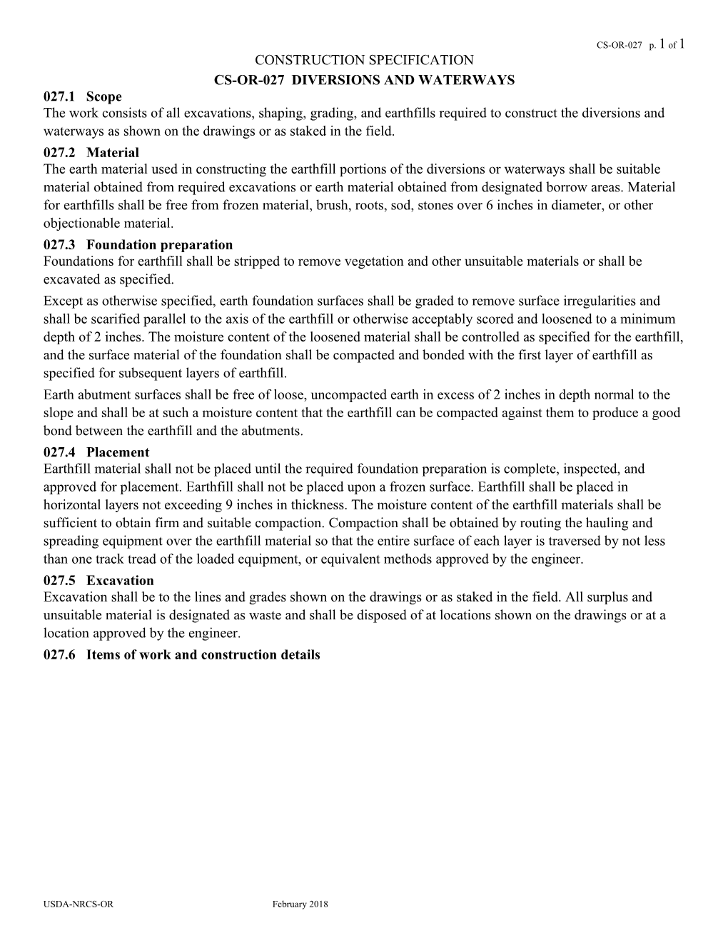 Cs-Or-027 Diversions and Waterways