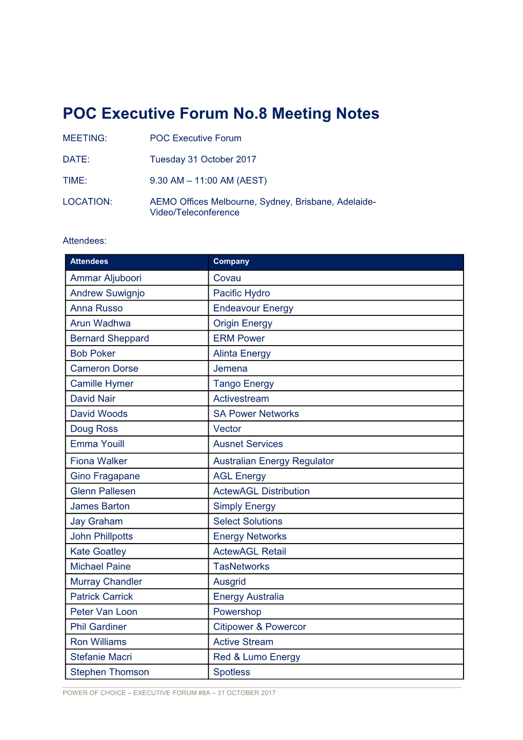 POC Executive Forum No.8Meeting Notes