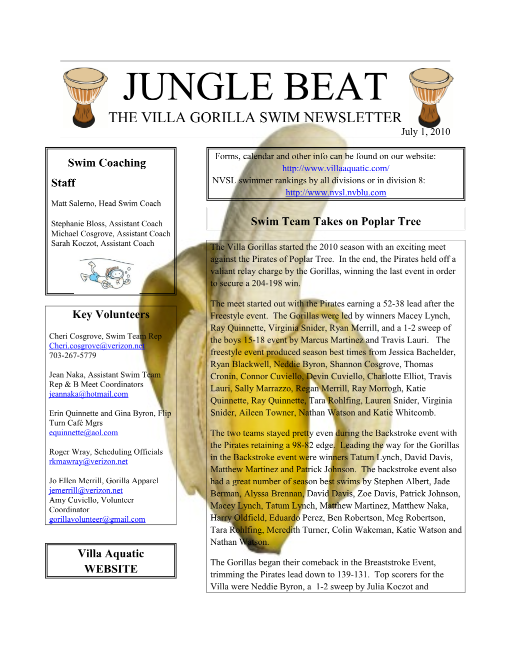 The Villa Gorilla SWIM Newsletter