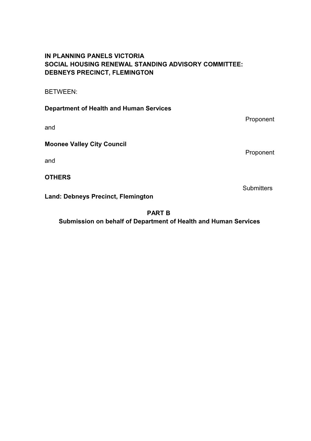 Social Housing Renewal Standing Advisory Committee: Debneys Precinct, Flemington