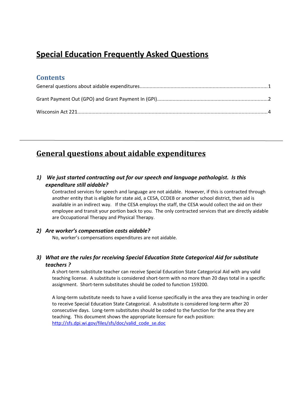 Special Education Finance Frequently Asked Questions