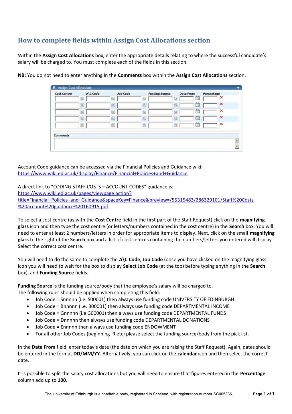 How to Complete Fields Within Assign Cost Allocations Section