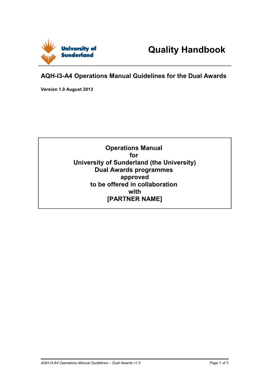 AQH-I3-A4 Operations Manual Guidelines for the Dual Awards