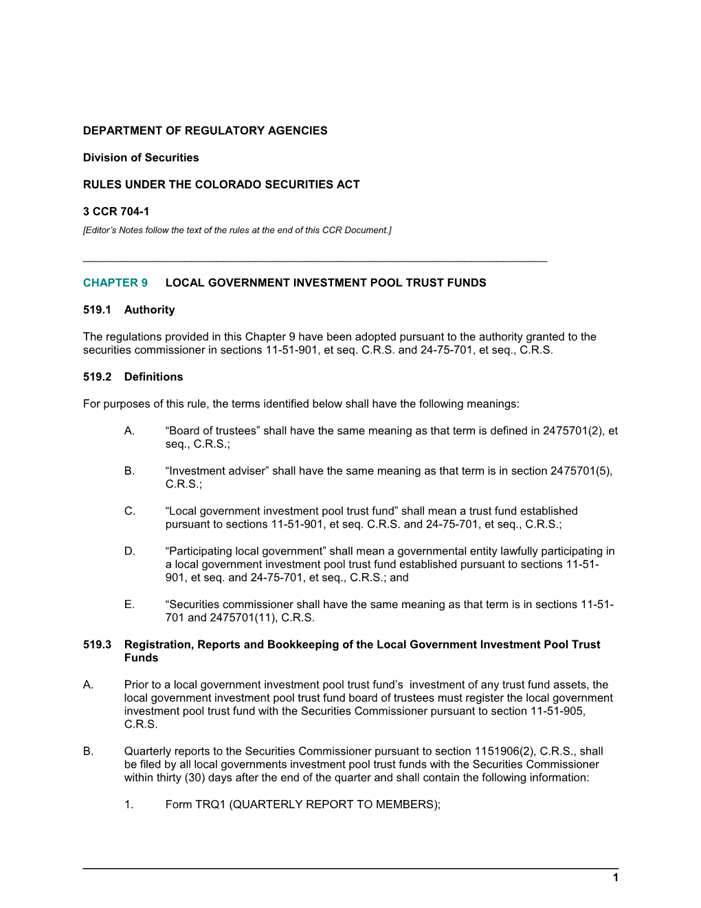 Code of Colorado Regulations3 CCR 704-1