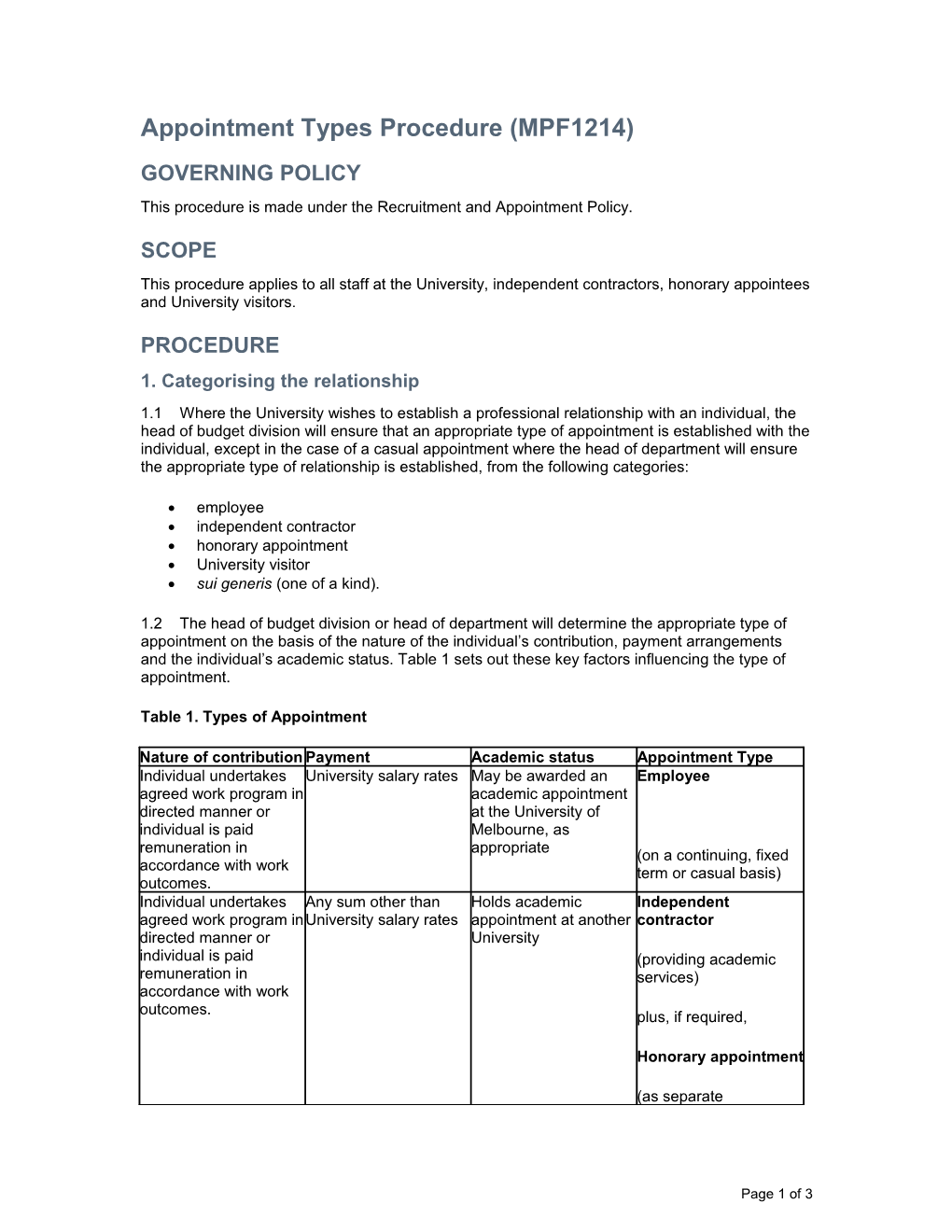 Appointment Types Procedure (MPF1214)