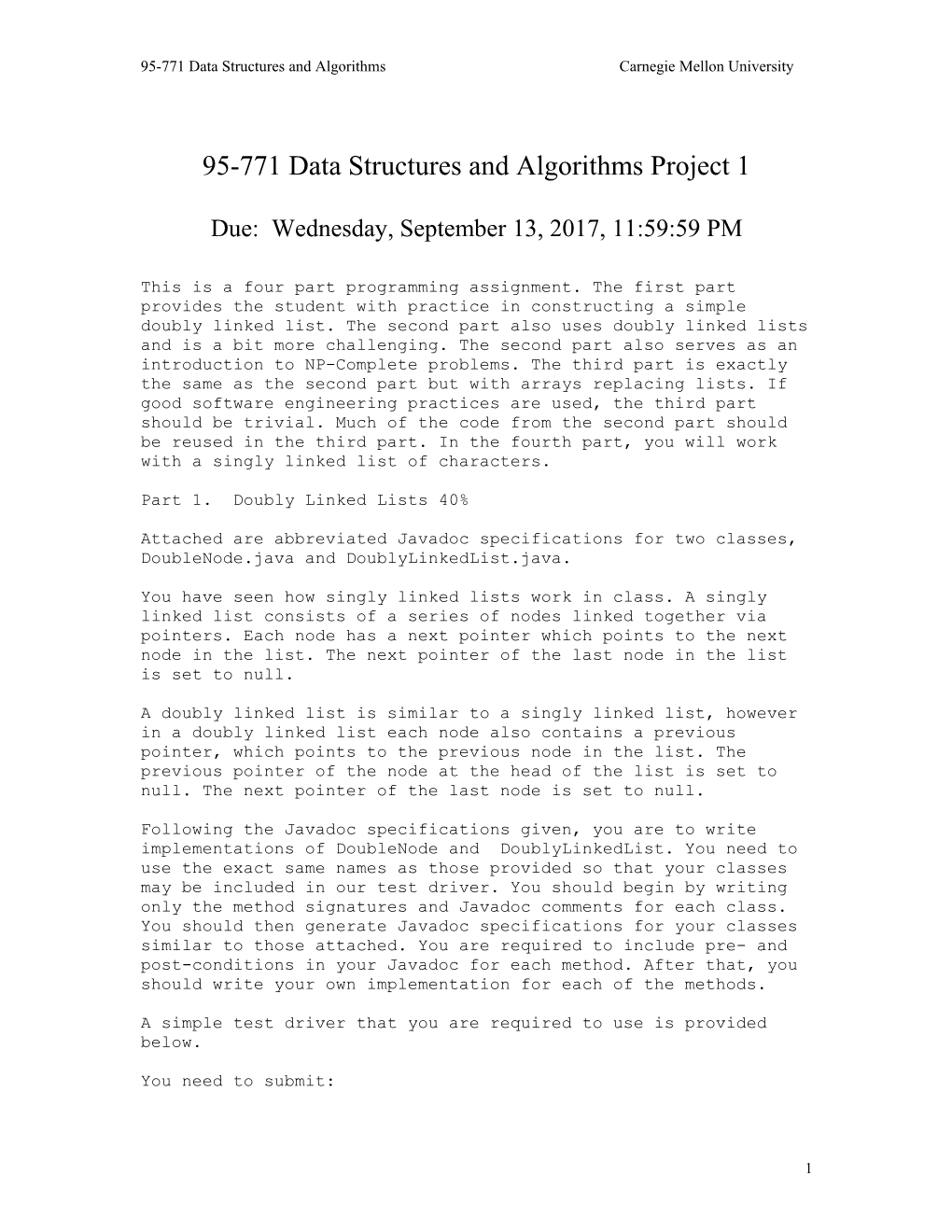 95-771 Data Structures and Algorithms Homework 1