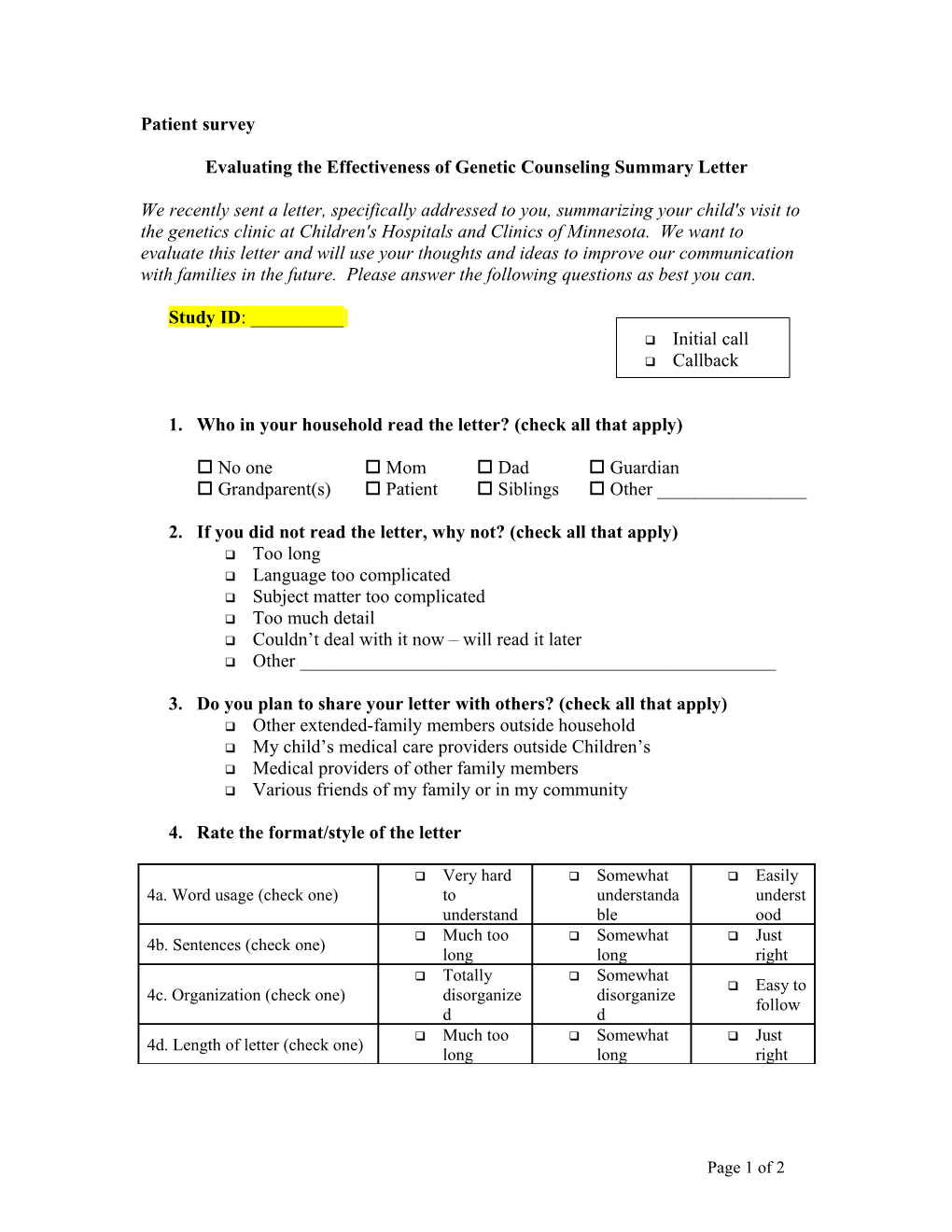 Evaluating the Effectiveness of Genetic Counseling Summary Letter