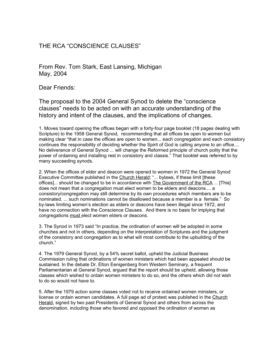 The Rca Conscience Clauses