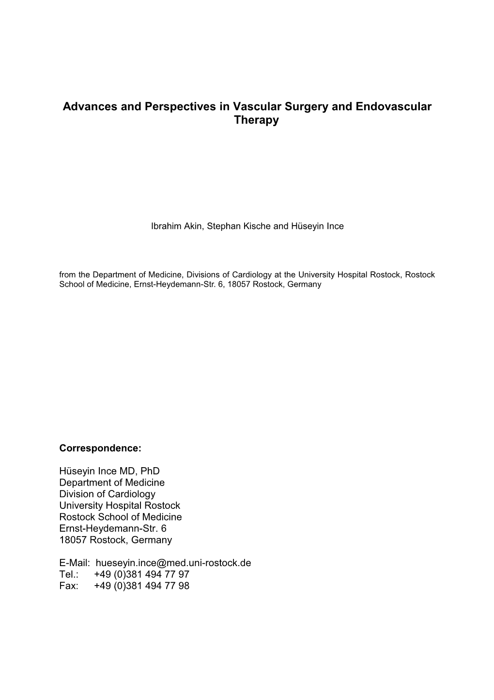 Advances and Perspectives in Vascular Surgery and Endovascular Therapy